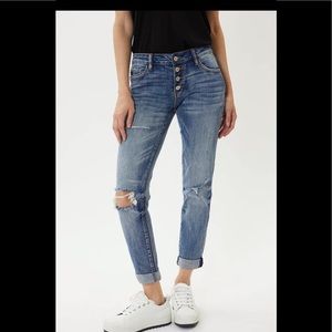 KanCan Mid Rise Girlfriend Distressed Knee Jean